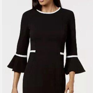 Calvin Klein Black 3/4 Bell Sleeve White Trim Sheath